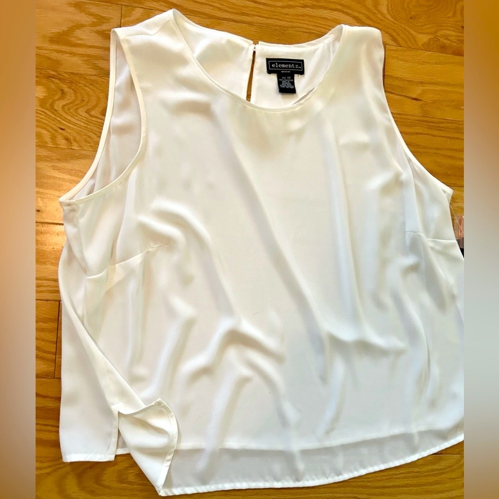 Elements White Silky Sleeveless Tank Top Tunic Size 2X NWT